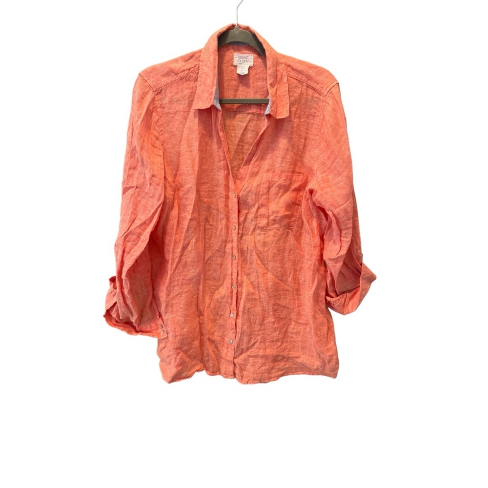 Sigrid Olsen Peach Orange Linen Button-Up Shirt Size Large